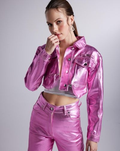 Metallic Pink Glossy Millen Cropped Jacket