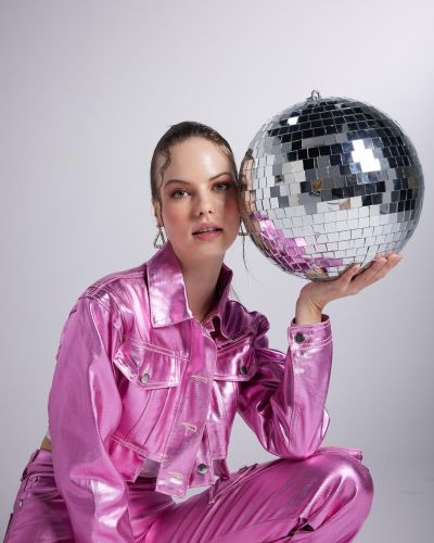 Metallic Pink Glossy Millen Cropped Jacket