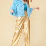 Bamboo Sequin Eco Faux Fur Coat in Blue