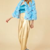 Bamboo Sequin Eco Faux Fur Coat in Blue