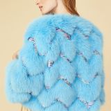 Bamboo Sequin Eco Faux Fur Coat in Blue