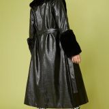 Black Faux Leather Jacket with Detachable Faux Fur Cuffs and Collar