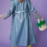 Blue Faux Leather Trench Coat with Detachable Faux Mongolian Collar and Cuffs