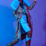 Blue Faux Suede Trench Coat with Faux Fur Collar