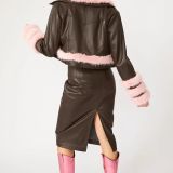 Chocolate Faux Leather Faux Fur Biker Jacket
