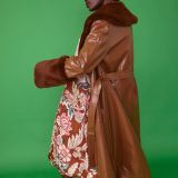 Chocolate Faux Leather Jacket with Detachable Faux Fur Cuffs and Collar