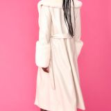 Cream Faux Leather Jacket with Detachable Faux Fur Cuffs and Collar