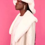 Cream Faux Leather Jacket with Detachable Faux Fur Cuffs and Collar