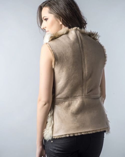 Beige Lamb Nappa Leather Shearling Vest