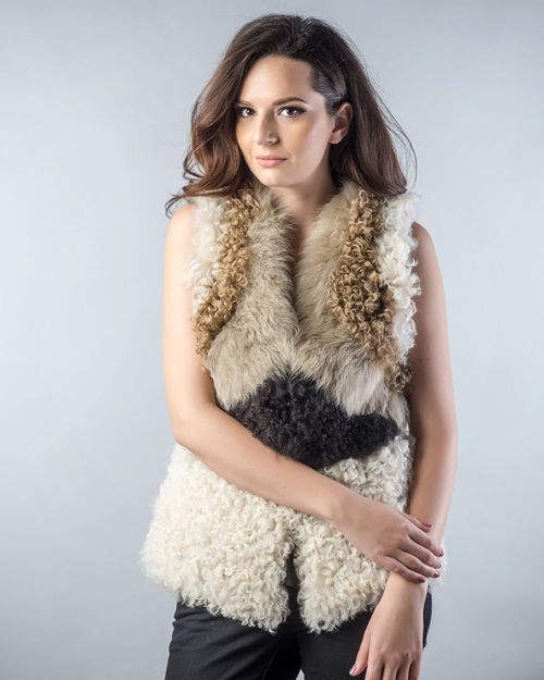 Beige Lamb Nappa Leather Shearling Vest