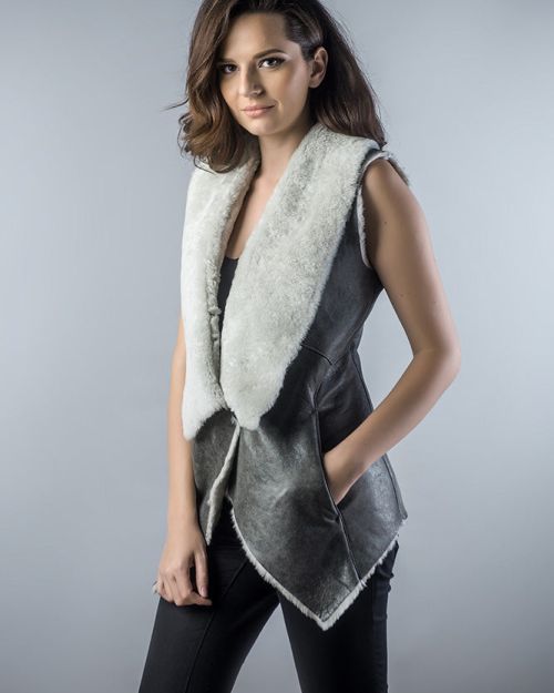 Gray Genuine Nappa Lambskin Merino Fur Vest