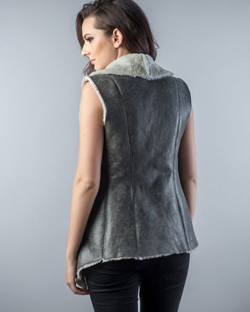 Gray Genuine Nappa Lambskin Merino Fur Vest