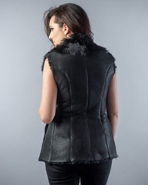 Black Genuine Nappa Lambskin Fur Vest