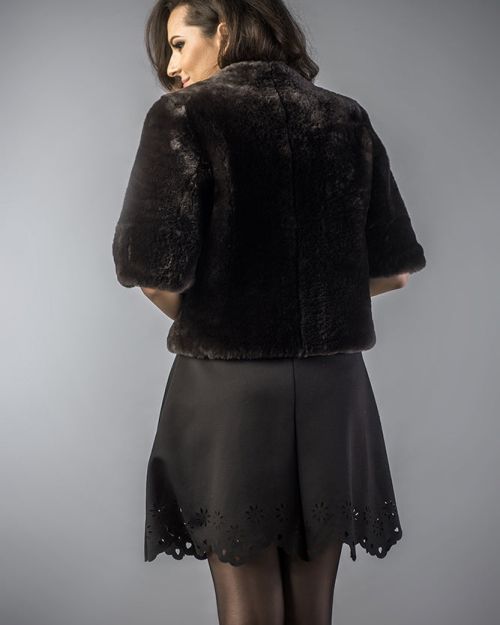 Gray Cape Style Cut Genuine Nappa Lambskin Fur Vest