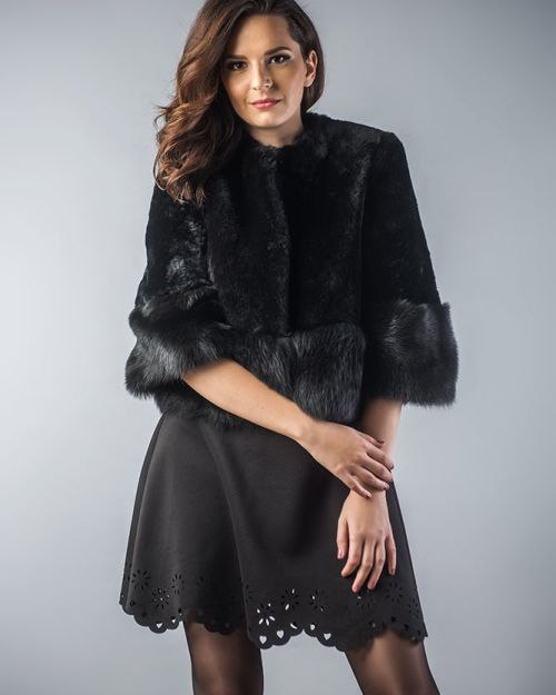 Black Short Sleeve Genuine Nappa Lambskin Mouton Fur Vest