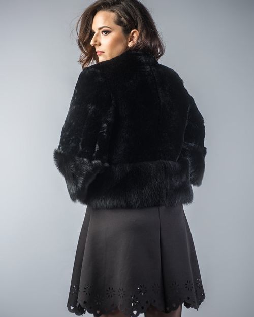 Black Short Sleeve Genuine Nappa Lambskin Mouton Fur Vest