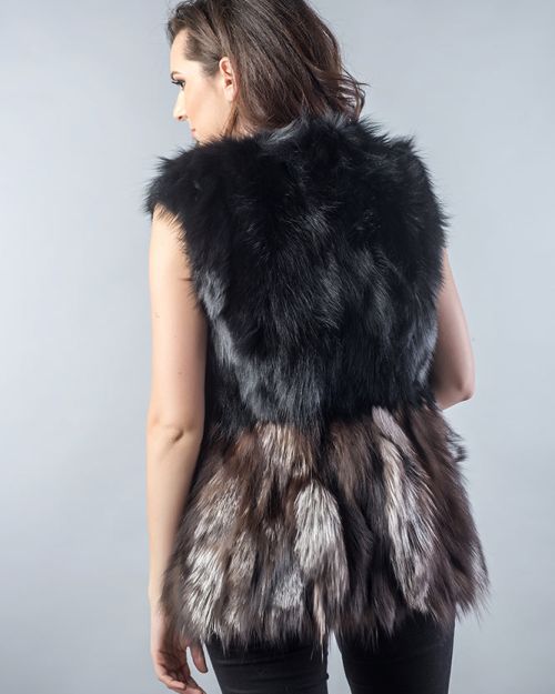 Black Brown Genuine Fox Fur Vest
