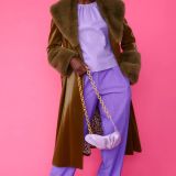 Green Faux Leather Trench Coat with Faux Fur Collar and Cuffs