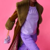 Green Faux Leather Trench Coat with Faux Fur Collar and Cuffs