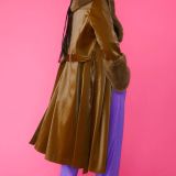 Green Faux Leather Trench Coat with Faux Fur Collar and Cuffs