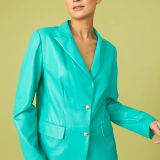 Green Tencel Rayon Blend Leather Blazer