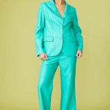 Green Tencel Rayon Blend Leather Blazer