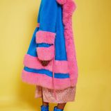 Handmade Bamboo Pink – Blue Faux Fur Coat