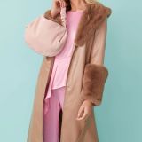 Mocha Faux Leather Jacket with Detachable Faux Fur Cuffs and Collar