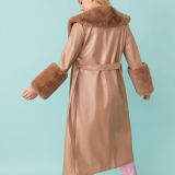 Mocha Faux Leather Jacket with Detachable Faux Fur Cuffs and Collar