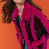 Pink Faux Leather with Faux Fur Trim Aviator Jacket