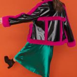 Pink Faux Leather with Faux Fur Trim Aviator Jacket