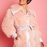 Pink Knitted Bamboo Eco Leather Shearling Coat