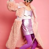 Pink Knitted Bamboo Eco Leather Shearling Coat