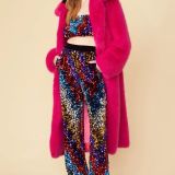 Pink Knitted Bamboo Faux Fur Coat