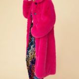 Pink Knitted Bamboo Faux Fur Coat