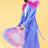 Purple Faux Leather Trench Coat with Faux Fur Collar