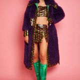 Purple Knitted Bamboo Eco Leather Shearling Coat