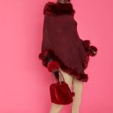 Red Faux Fur Pom-Pom Drawstring Bucket Bag