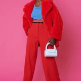 Red Faux Sable Fur Coat