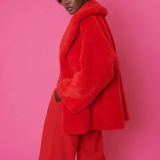 Red Faux Sable Fur Coat