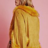 Yellow Faux Fur Suede Cape Jacket