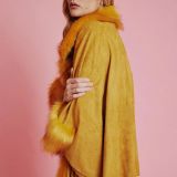 Yellow Faux Fur Suede Cape Jacket