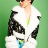 Black White Faux Leather Faux Fur Biker Jacket