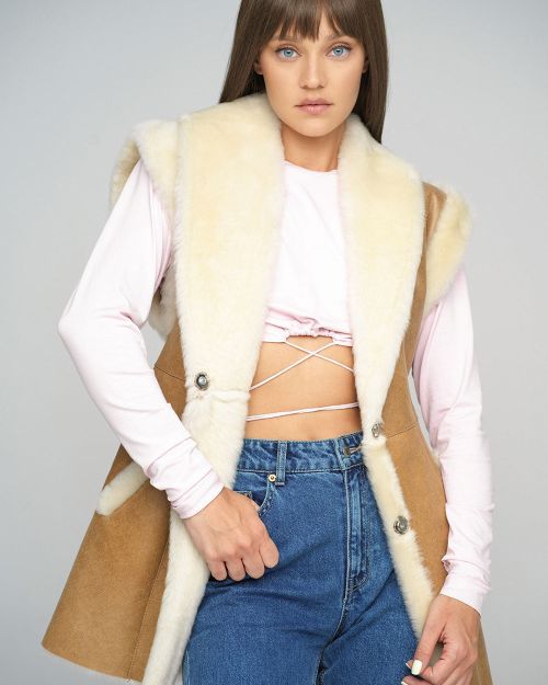 Beige Merino Shearling Vest