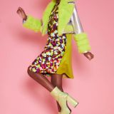 Silver Yellow Faux Leather Faux Fur Biker Jacket