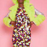 Silver Yellow Faux Leather Faux Fur Biker Jacket