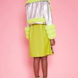 Silver Yellow Faux Leather Faux Fur Biker Jacket
