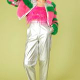 Striped Pink Faux Fur Cropped Bomber Jacket