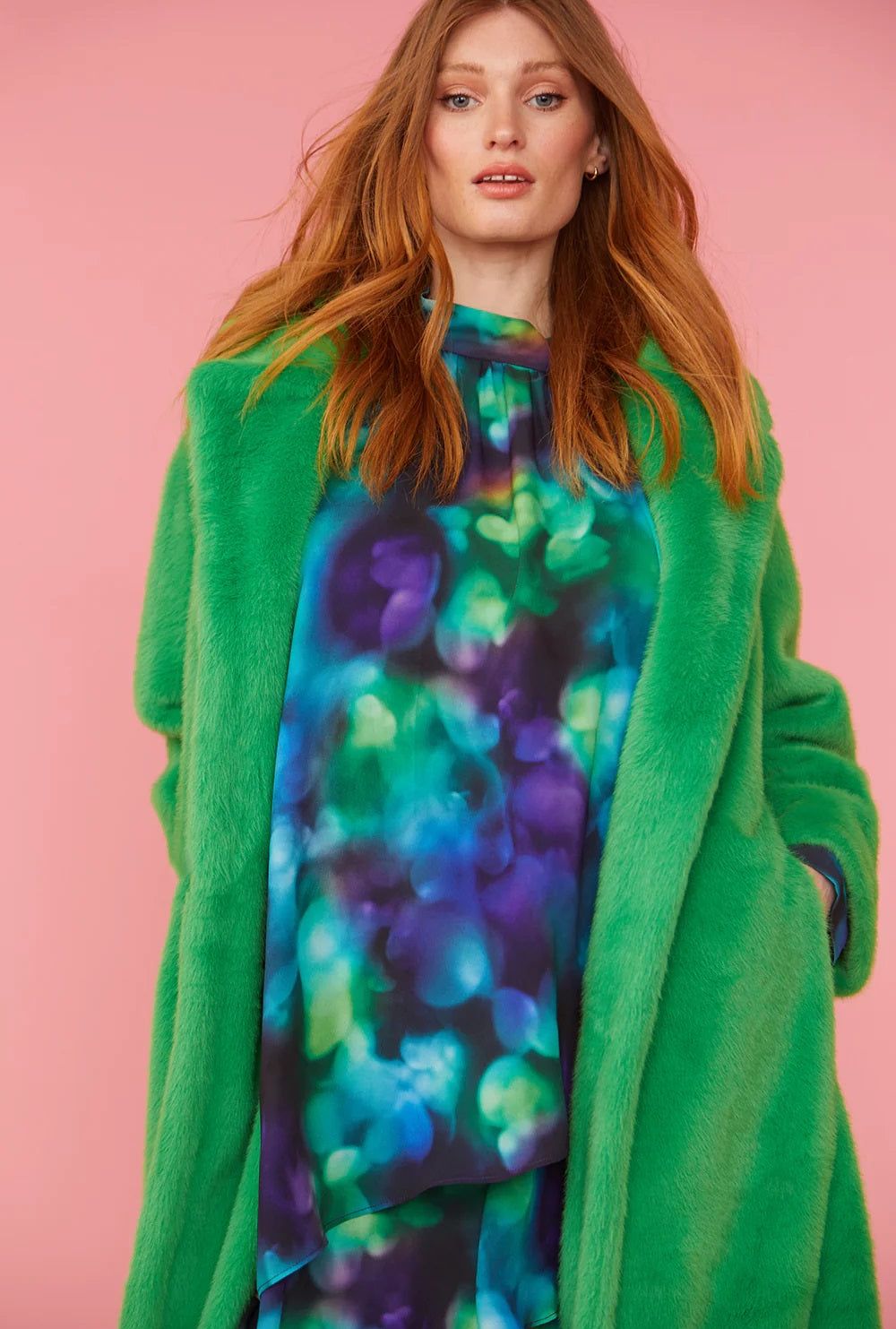 Green Faux Fur Duchess Maxi Coat
