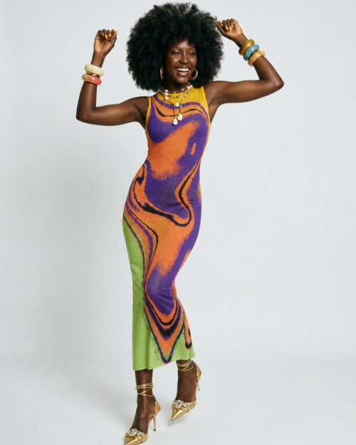 Vibrant Striped Knit Maxi Dress